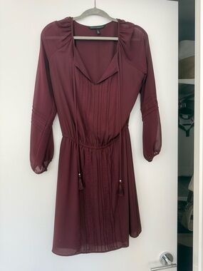 White House Black Market Burgundy Long-Sleeve V-Neck Dress